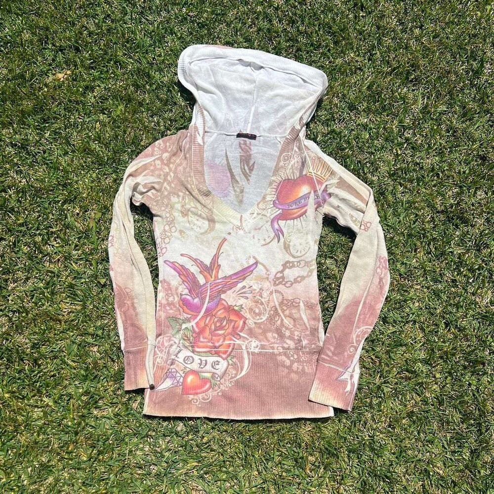 T party y2k affliction style ed hardy style y2k hoodie women’s size S